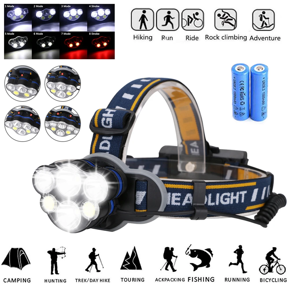 

Водонепроницаемый Прочный Регулируемый Яркий Универсальный водонепроницаемый налобный фонарь с громкой связью перезаряжаемый налобный фонарь для кемпинга