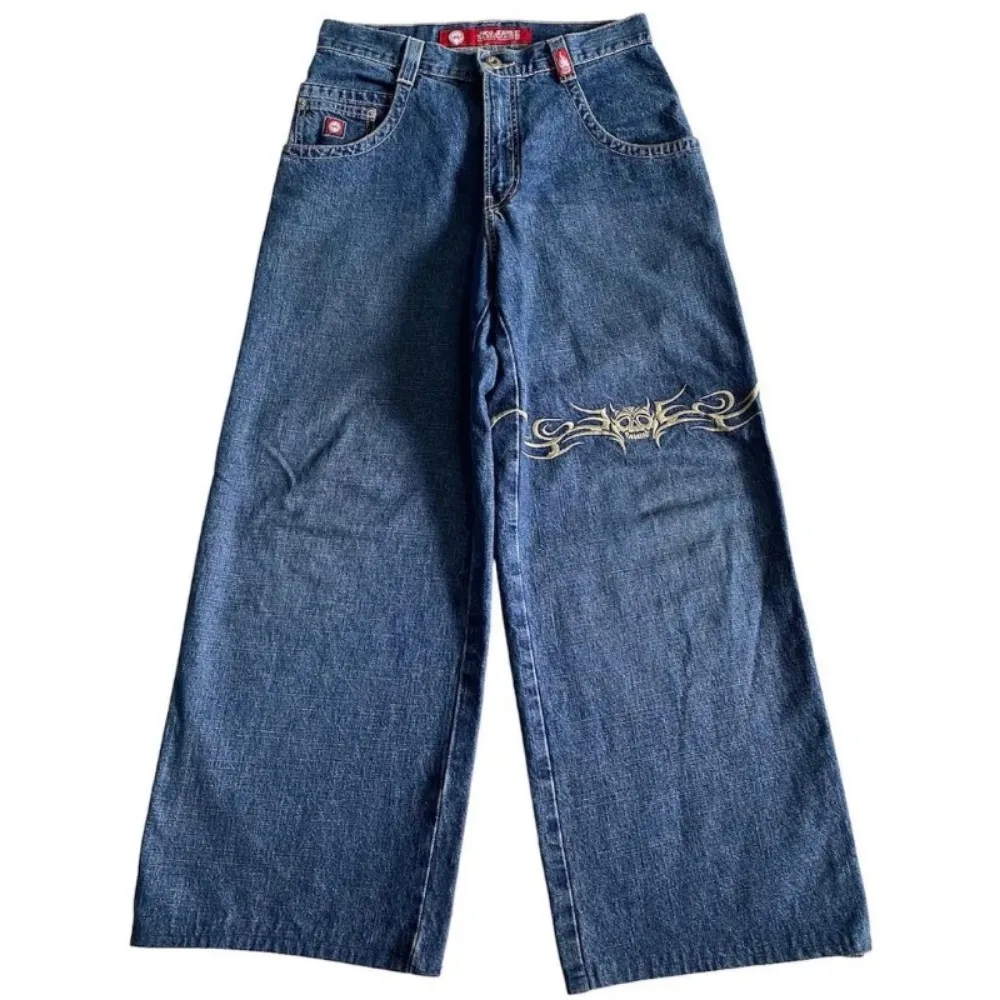 JNCO Y2K Jeans for Men Hip Hop Graphic Baggy Retro Blue Jeans Pants 2023 New Harajuku High Waist Wide Leg Trousers Streetwear