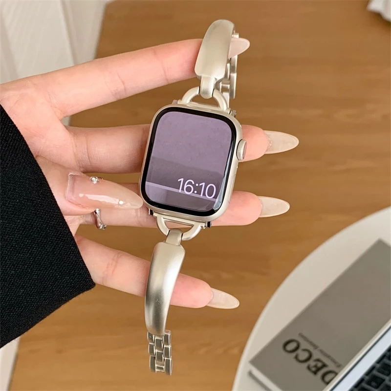 

Luxury Women Bracelet Metal Band For Apple Watch 8 7 6 SE 5 4 3 Starlight Color Strap For IWatch 41mm 40mm 49 45 44 Accessories
