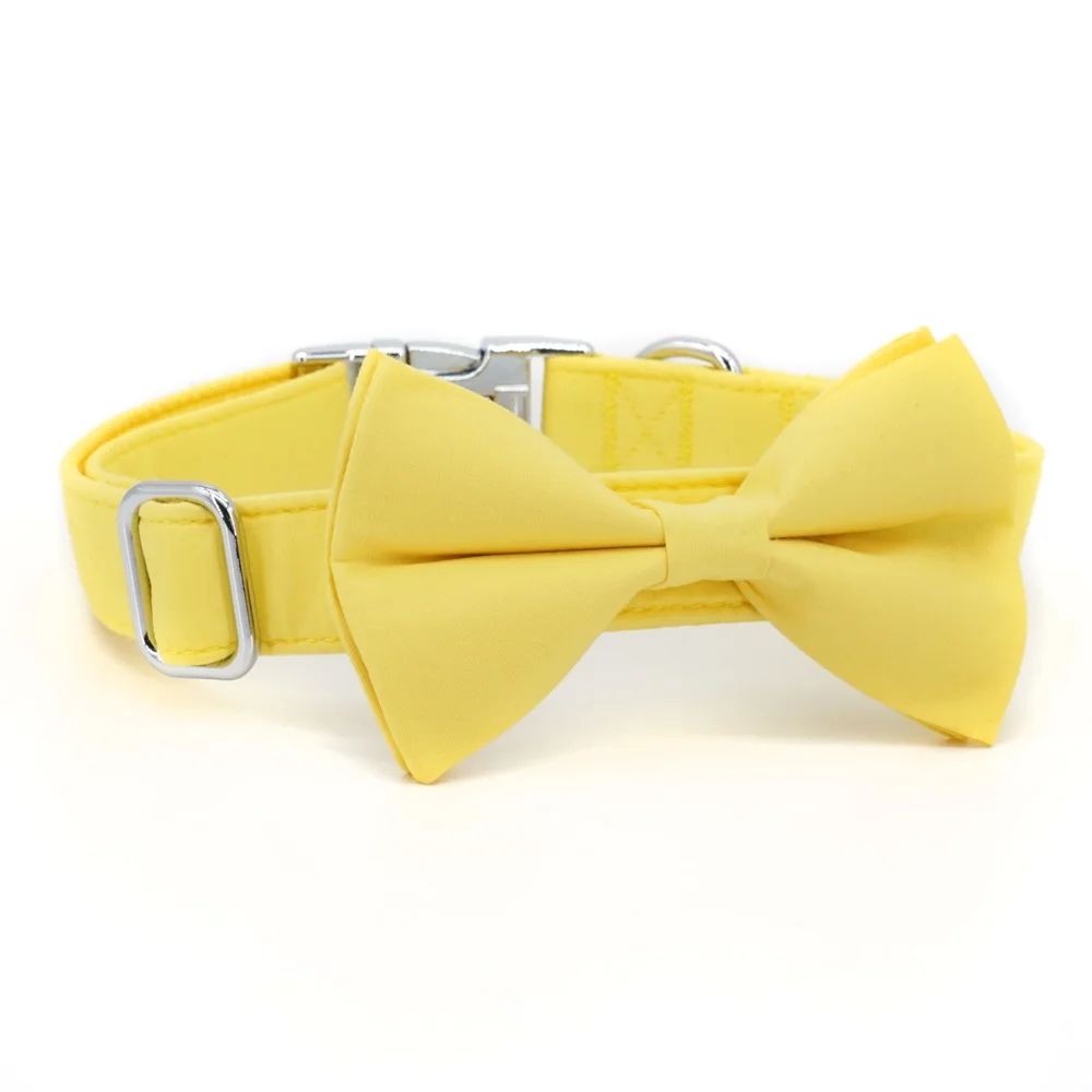 Solid Yellow Dog Collar Personalized Dog Collar Bow With Matching Leash