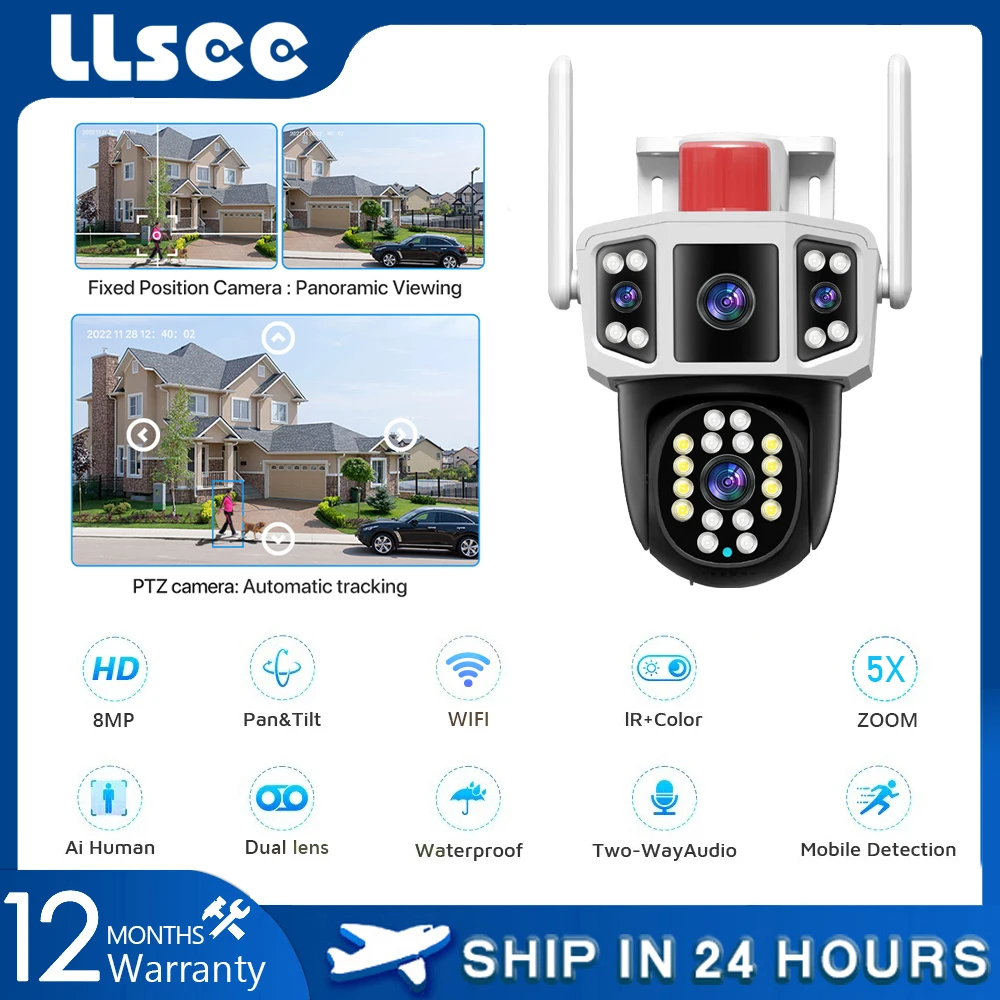 

LLSEE yoosee 8MP,4K dual lens,intelligent security camera,wireless WIFI,CCTV outdoor waterproof 360 pan tilt Motion tracking