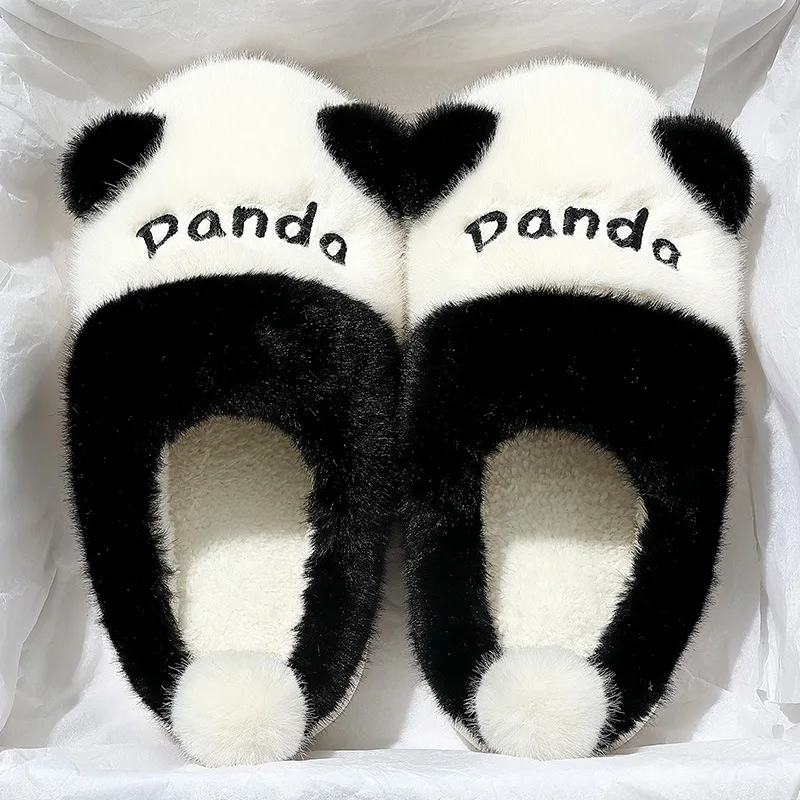 

New Cute Panda Slippers Women Winter Cartoon Couples Indoor Household Cotton Shoes Plush Warm Men Slippers Comfortable Fashion