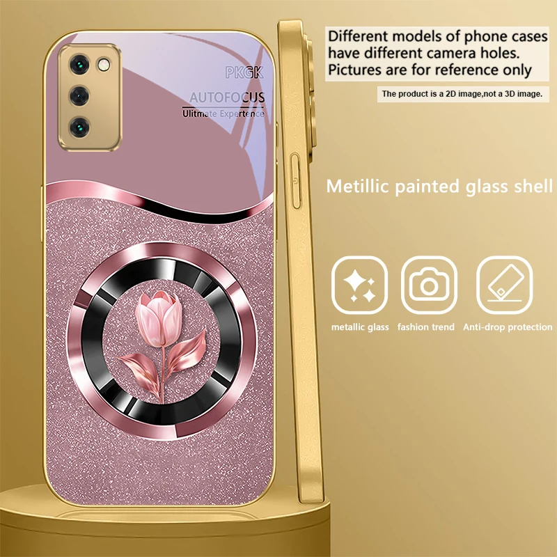 Golden Glass Phone Case with Exquisite Floral Design
