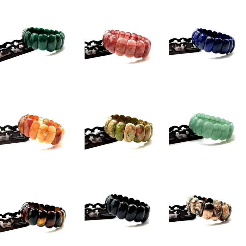Neues 12X24MM Natürliches Lapis Lazuli Tigerauge Achat Kristall Elastisches Armband für Männer und Frauen Strand Party Charm Mode Schmuck