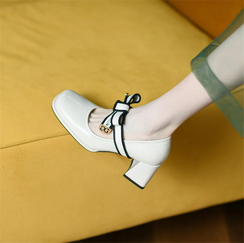 2022 Fashion Women Shoes Patent Leather Woman Pumps Round Toe Full Leather Thick Heel Shoes Heels Heels|Women's - AliExpress