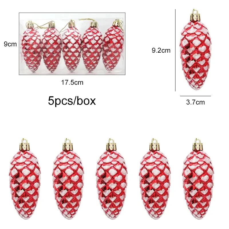 5pcs Christmas Tree Pendant Painted Pine Cone Balls Hanging Ornament 2024 New Year Noel Gift Navidad Christmas Home Decoration