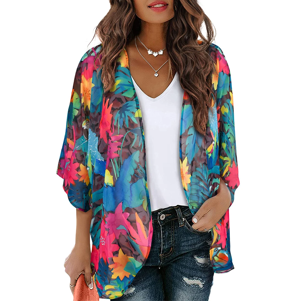 Bohemian Printed Women Summer Beach Wear Bikini Wrap Dress Pareo Tunic Swim Suit Cover Up Long Kimono Cardigan Summer Top