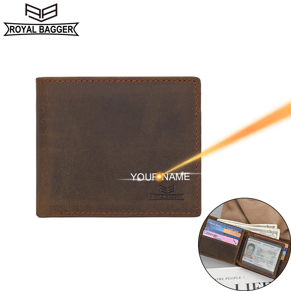 

Royal Bagger RFID Block Short Wallets for Men Fashion Genuine Cow Leather Coin Purse Card Holder Man Wallet 1380