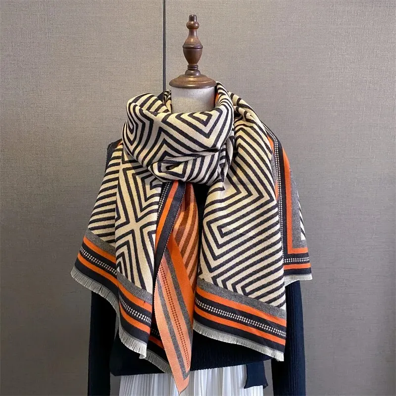 Kvinders vinter Cashmere Bufanda tørklæde Luksusprint Tykt Pashmina Varmt Warp tæppe med kvast rejse ponchostole_voghion.com