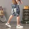 Summer new elastic American retro multi -pocket tools for denim shorts, men's pants pants loose, large size three -color 2
