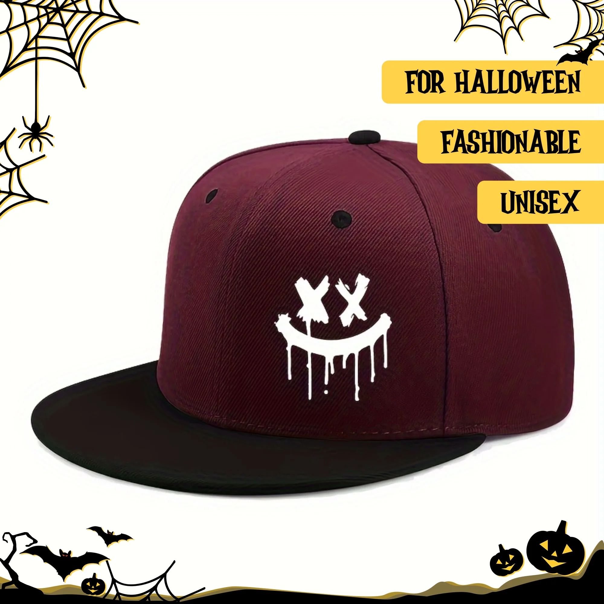 Halloween-Themen-Hut für Outdoor-Events, LKW-Fahrer, flache, verstellbare Baseballkappen mit Krempe, Unisex-Hip-Hop-Hüte, modische Kopfbedeckung