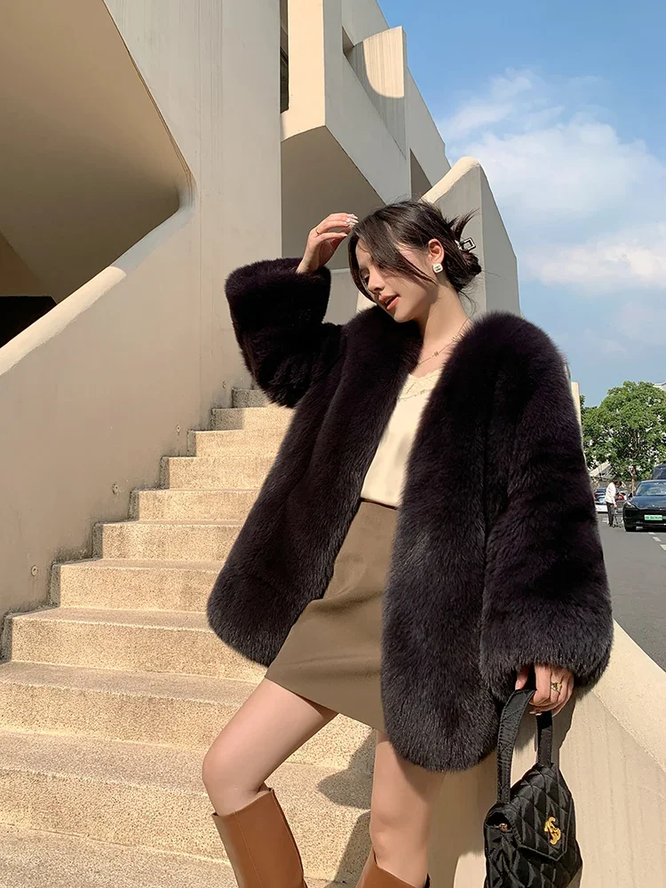 Imported Skin Real Fox Fur Coat Medium Long Jackets 2023 Commuting Women Clothing Thick Warm Fur Knitted High Street Fashion 1Pc