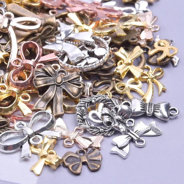Bow Bag Charm FASHEWELRY 18Pcs Bow Charms For Jewelry Making
