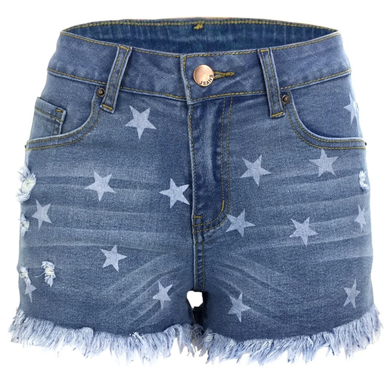 Women Sexy Print Tassel High Waist Hole Ripped Shorts Blue Fashion Casual Plus Size Denim Shorts Y2k Summer Denim Short Jeans