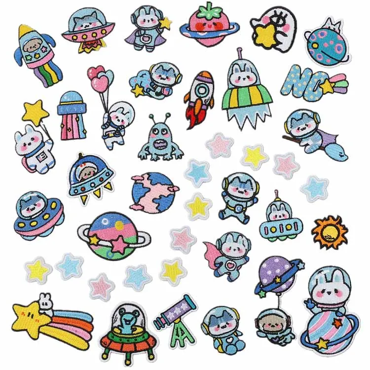 

10 Pcs Space Cartoon Embroidered Patch Iron On Sew On Clothing Hat Bag Shoe Repair Material Phone Gift Box Decor Accessory