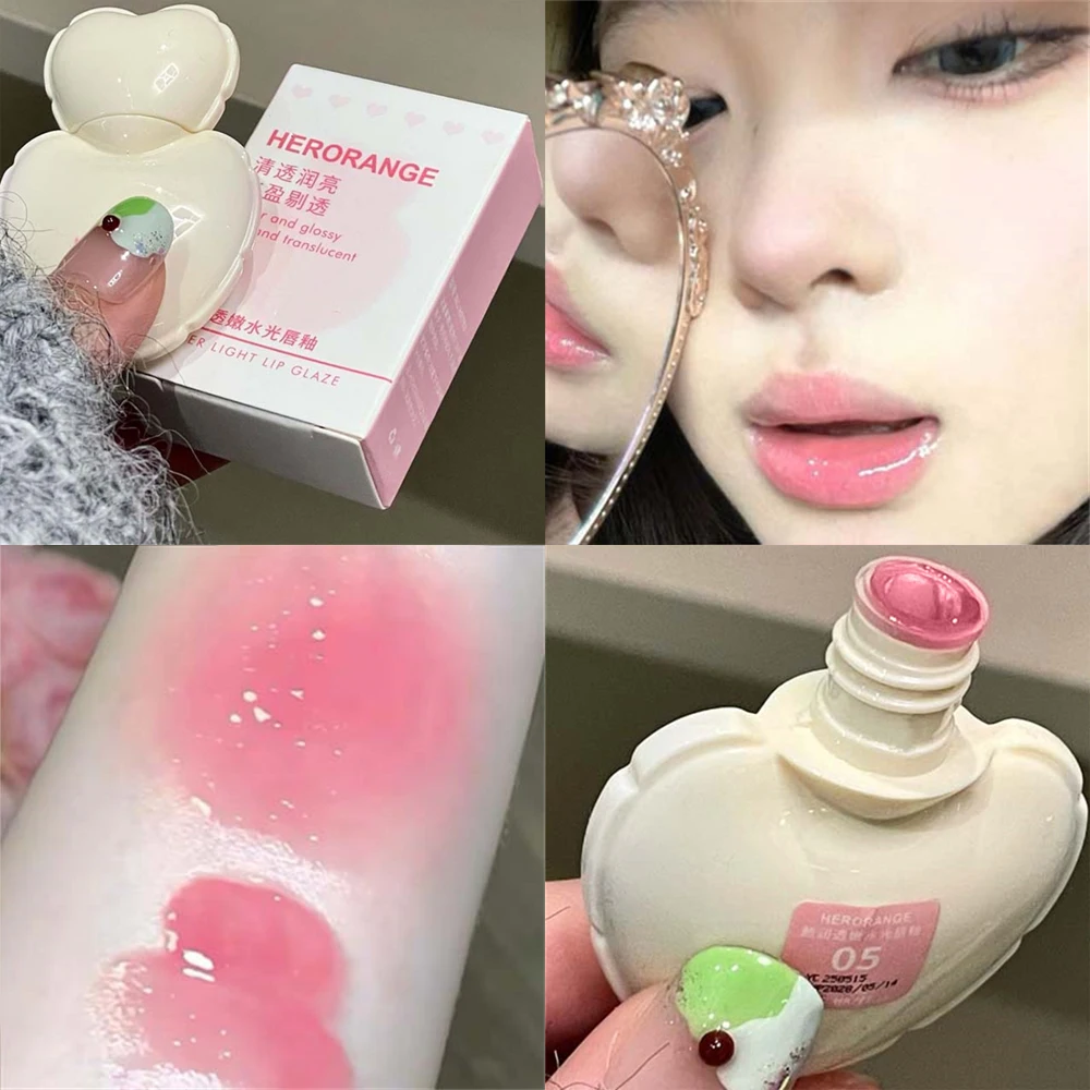 Love Shape Juicy Mirror Glossy Lip Stain Tulip Pink Shine Tint Non-Sticky Lasting Lip&Cheek 2-in-1 Lip Gloss Beauty Makeup Gift