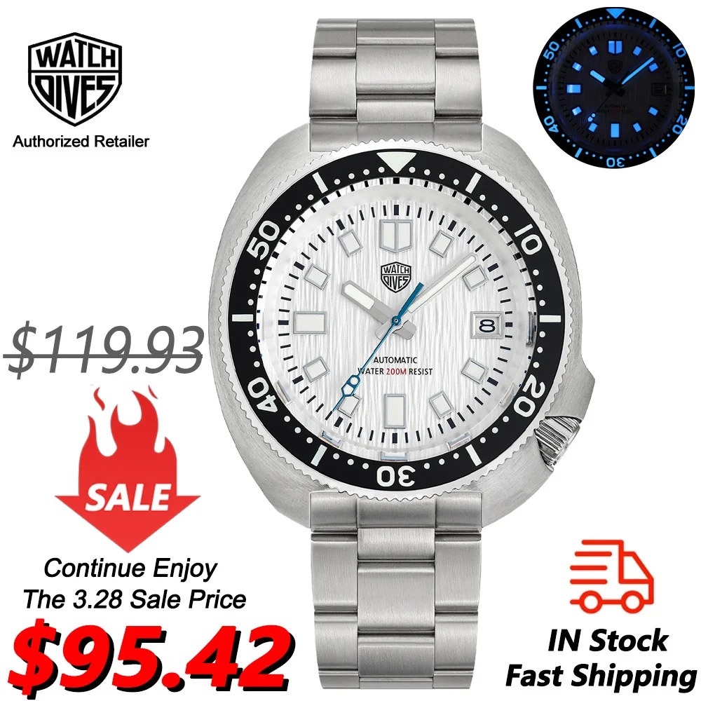 

Watchdives WD6105 NH35 Movement Dive Watch 300M Waterproof Wristwatch Sapphire Crystal BGW9 Blue Luminous Stainless Steel Watch