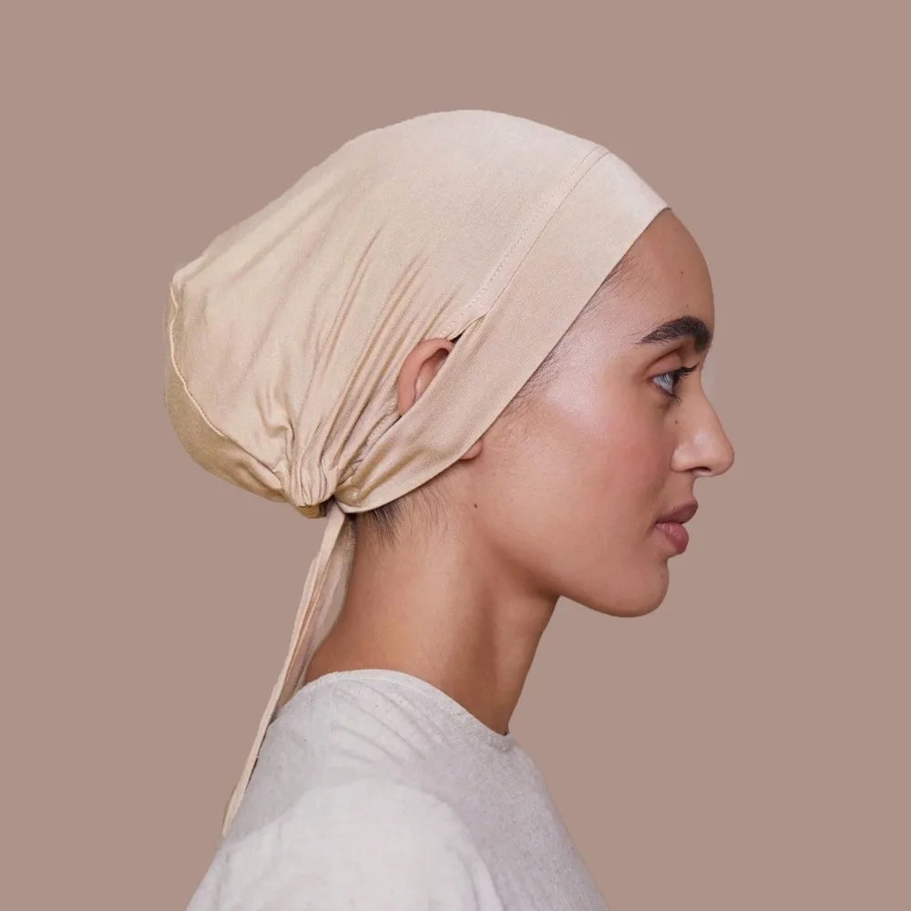 Jersey Cotton Muslim Under Hijab Cap with Ear Hole Round Forehead Inner Hijab Cap Femme Musulman Solid Color Underscarf Bonnet
