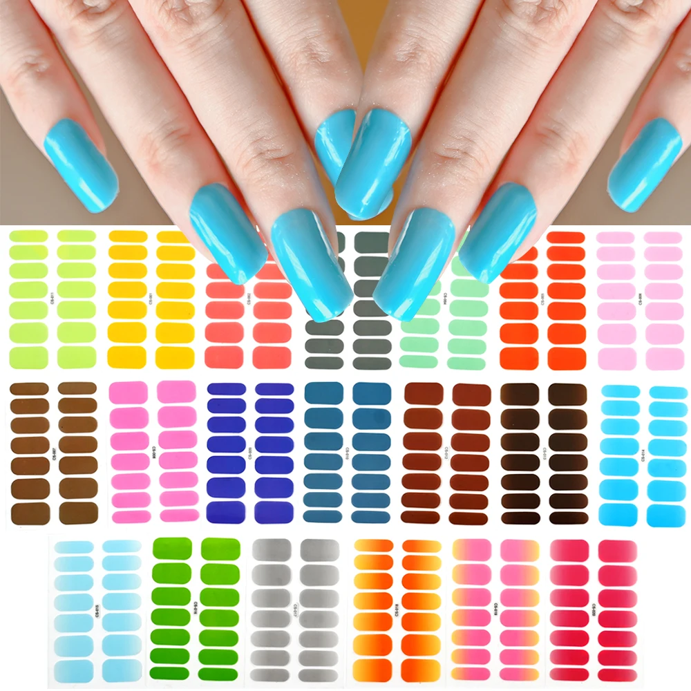 14 Tips DIY Baking-free Nail Sticker Long-Lasting Solid Color Nail Strips Patch Slider Full Cover Decal Self-Adhesive Full Wraps