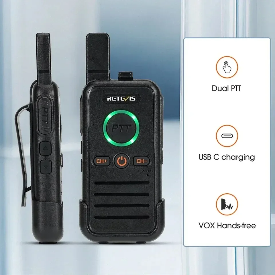 Walkie Talkie Retevis RB645 Dual PTT Professional Walkie-talkie Portable PMR446 Two Way Radio VOX USB C for Hotel Restaurant