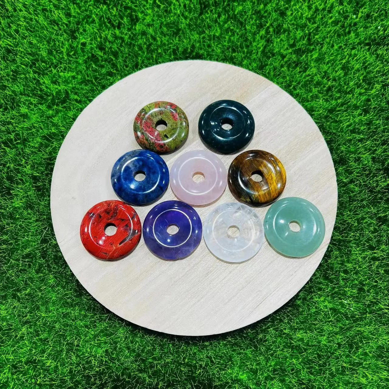 

5pcs 3cm Donut Round Beads Natural Stone Quartz Crystal Agate Loose Beads for Jewelry Making DIY Necklace Bracelet Black chain