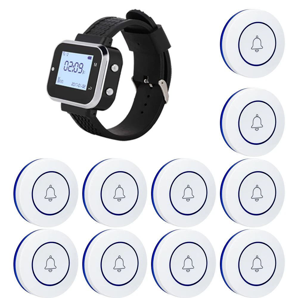 Description Picture 2 of itemCATEL Wireless Calling System 10 Table Call Button Transmitters 1 Watch Pager, Restaurant Waiter Service Bell Buzzer