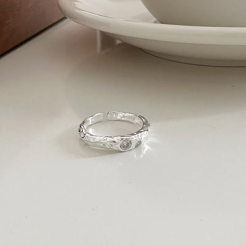New Real 925 Sterling Silver Rings For Women Accessories Adjustable Irregular Ring With Cubic Zirconia Woman Silver Jewelry