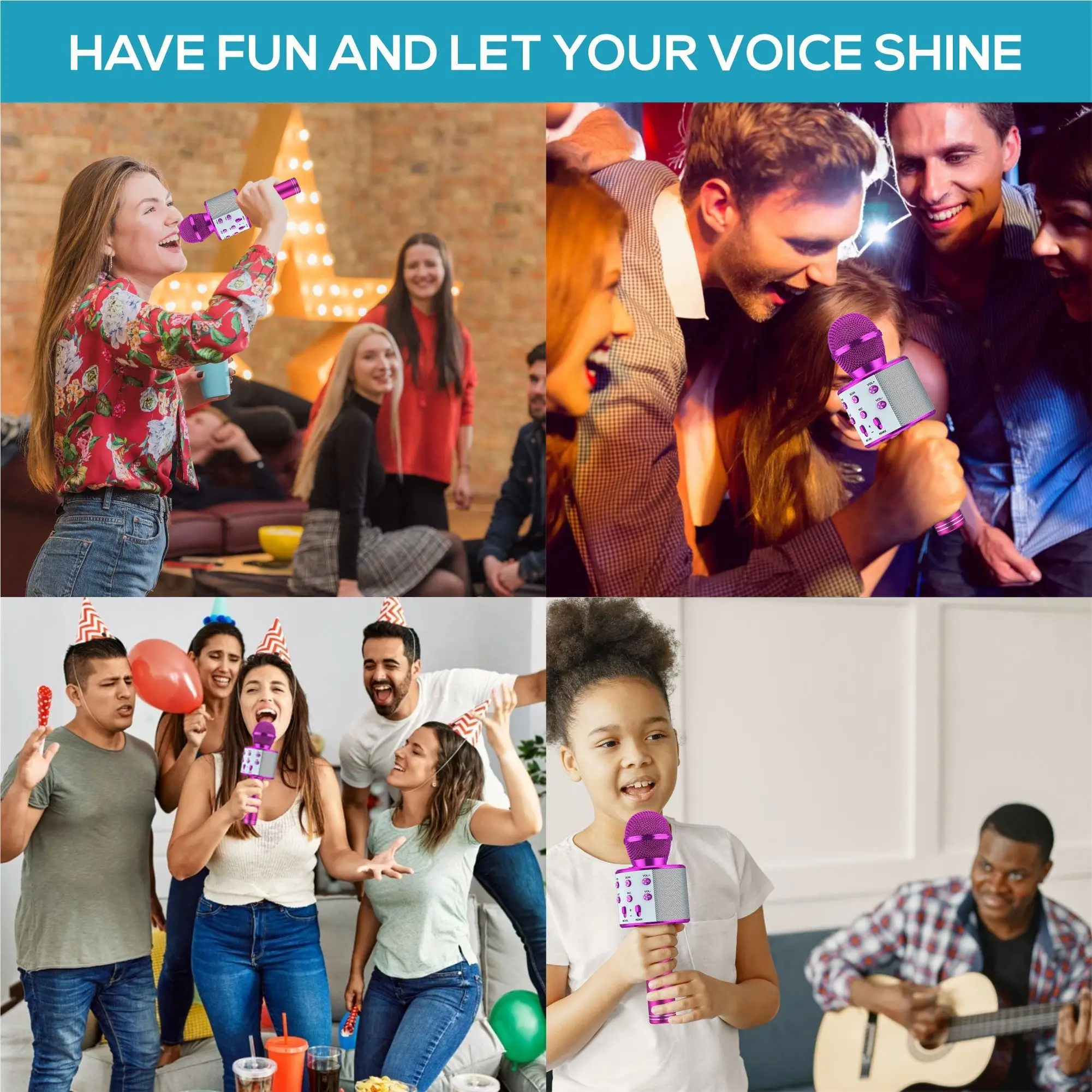 Wireless Bluetooth Karaoke Microphone, 5-in-1 Portable Handheld Mic Speaker for All Smartphones,Gifts for Girls Kids All Age