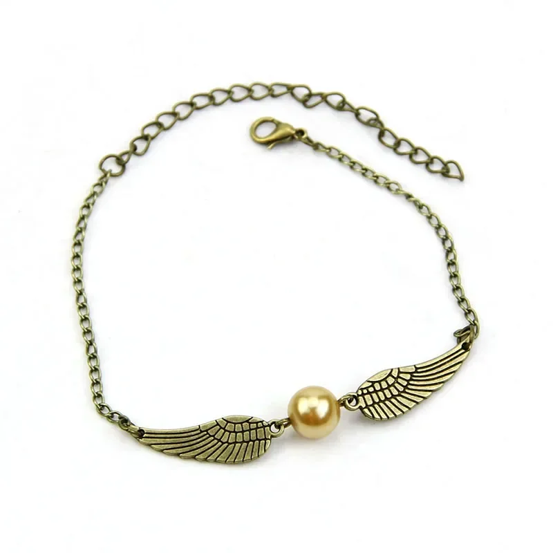 Pulsera de Harry Potter chapada en oro de aleación ajustable, cadena de Snitch dorada, brazalete con alas, regalo de decoración
