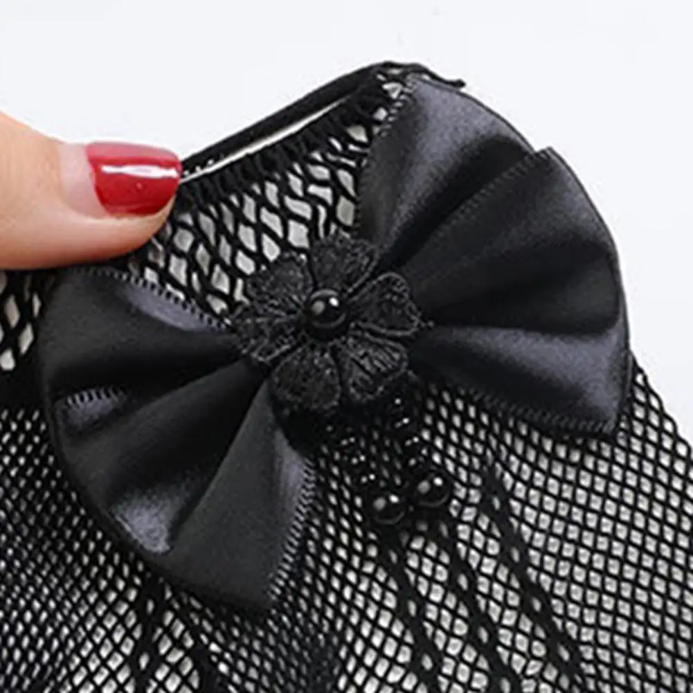 1 Pair Children Gloves Hollow Out Mesh Wedding Gloves Bow Decor Faux Pearl Five Fingers Photo Prop Thin Clothes Accessories