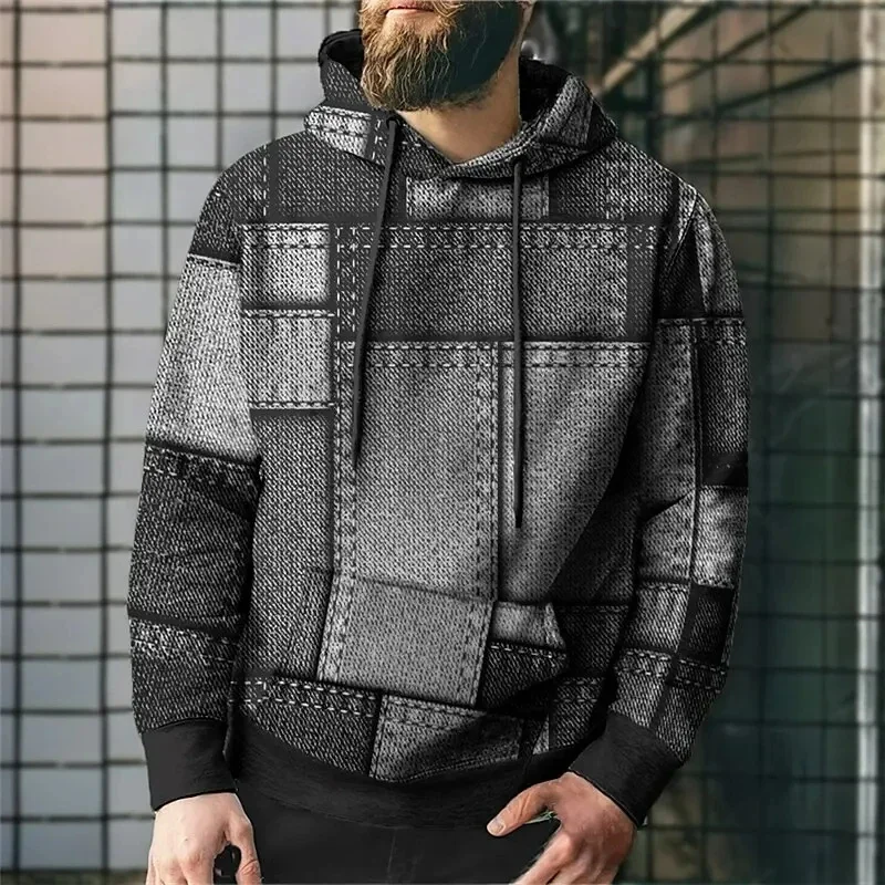 thumbnail image 1 of Sudaderas con capucha con patrón de cuadros para hombres, jerséis con estampado 3D de bloques de Color, Tops de calle Unisex, sudaderas sueltas, 1 of 5