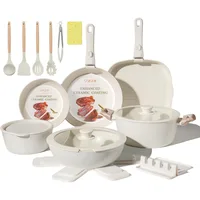 23Pcs Ceramic Cookware Set Non Stick Pots and Pans Set Non Toxic with Detachable Handle Induction Kitchen Cookware Set Space Sav