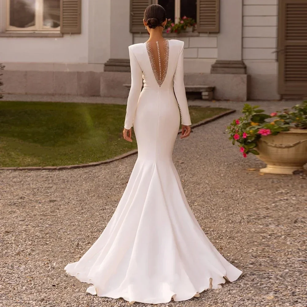 Flavinke Customized Satin Mermaid Wedding Dresses Bridal Gowns Robes Deep V-Neck Floor Length Vestidos De Novia robe de mariée 3