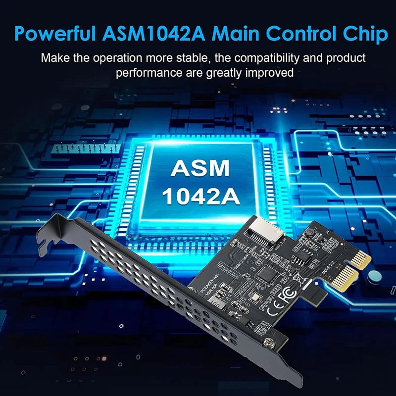 HOT-PCI-E 1X To USB 3.2 GEN1 5Gbps Type-E A-Key Expansion Card,Front Panel Type-C Interface For Desktop PC(ASM1042A)