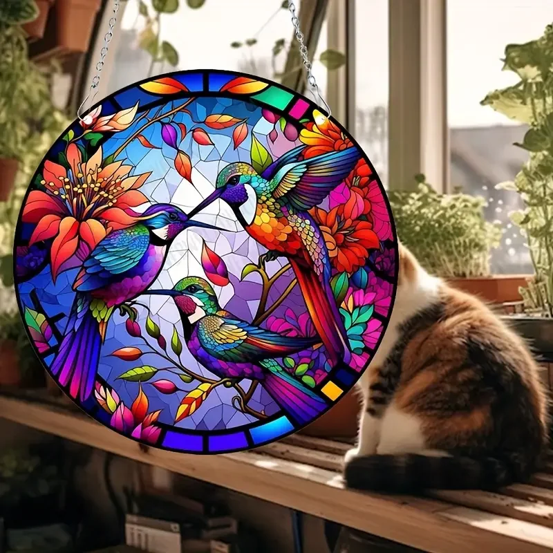 Sun Catcher Window Ornament 1pc Three hummingbird sun catcher Window hanging Garden courtyard indoor outdoor sun catcher Art Deco home office Bar School