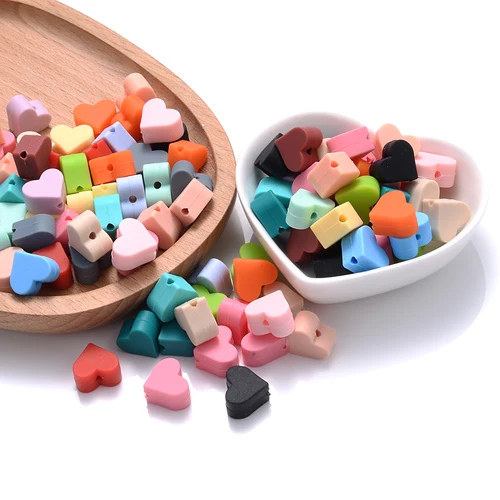 아기 간호 씹을 수 있는 하트 모양 실리콘 비즈, 젖꼭지, 치발기, DIY 목걸이 액세서리, BPA 프리, 14mm, 10 개 5