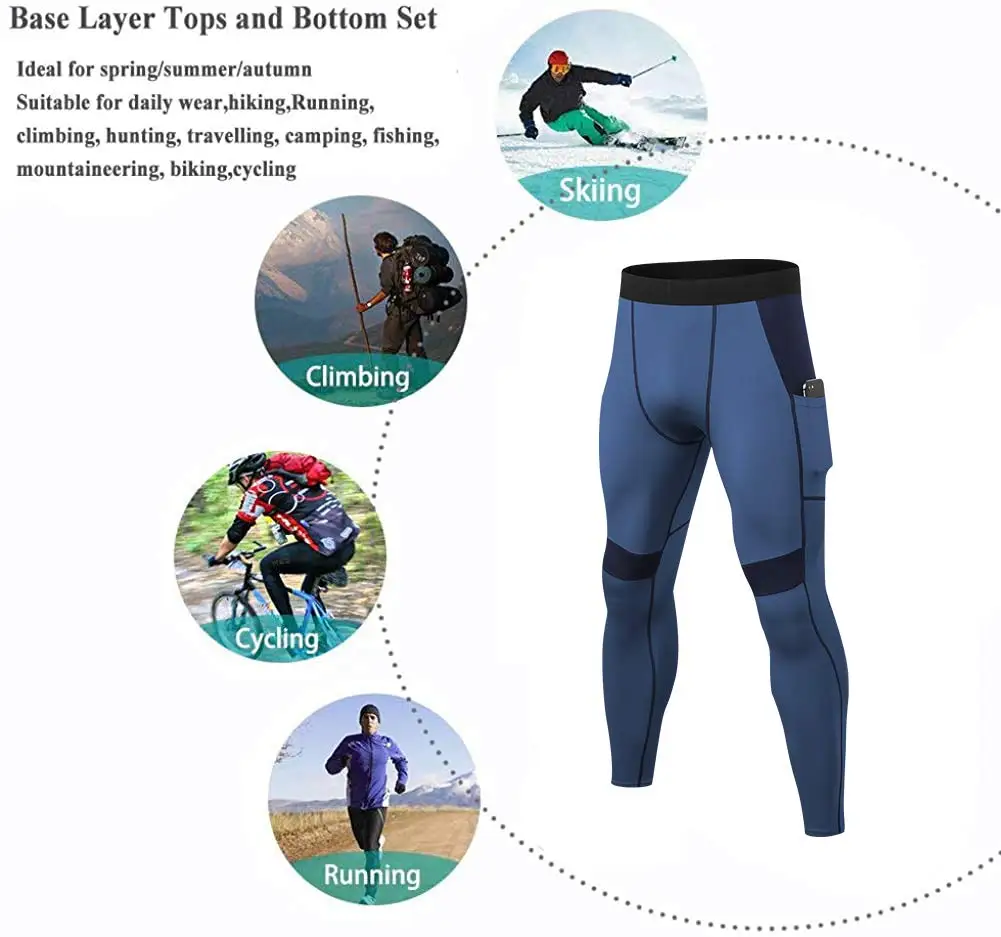 2 Pack Men Compression Pants Workout Running Basketball Compression Tights Gym with Pockets Quick Dry x
