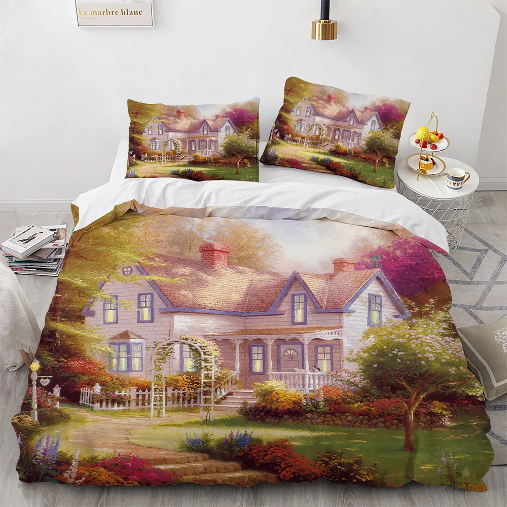Comforter Cover for Kid Boy Girl Artist Bedding Set King Painting Duvet Cover Set Beautiful Landscape Sun Lake Bridg