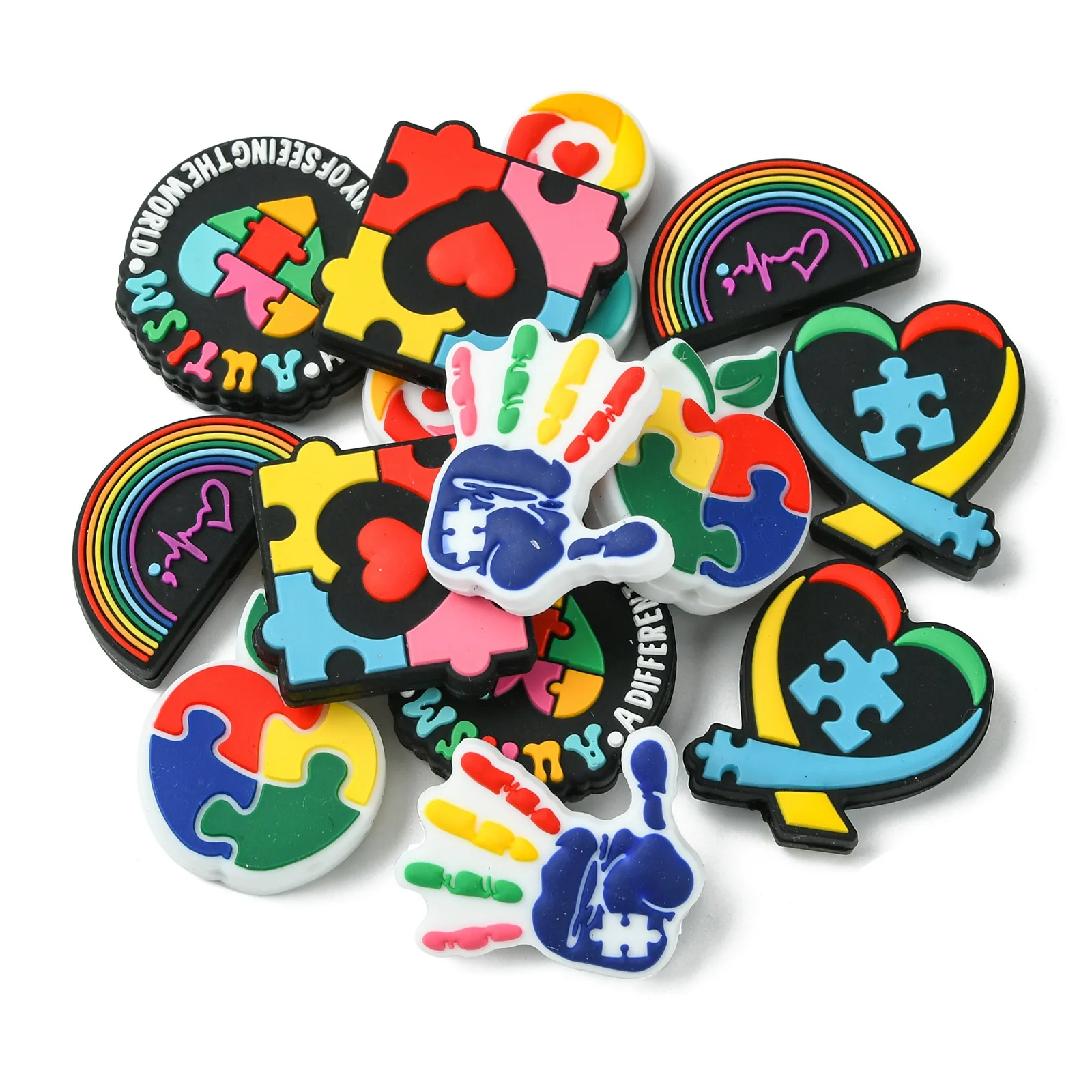 Panda hall 14pcs Autismus Bewusstsein Silikon perlen bunte Handband Herz quadratische Abstand halter Perlen für Stifte Schlüssel bund Armband Herstellung – Detail 8