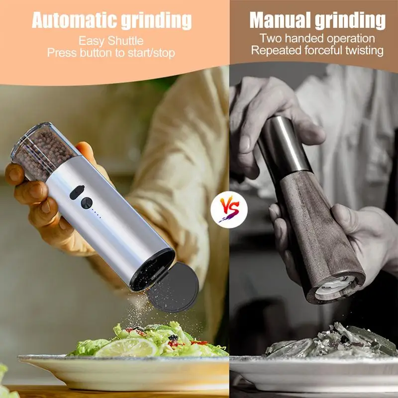 Electric Sea Salt Grinder Refillable Portable Electric Refillable Food Corn  Soybean Salt And Pepper Grinder Mill Machine