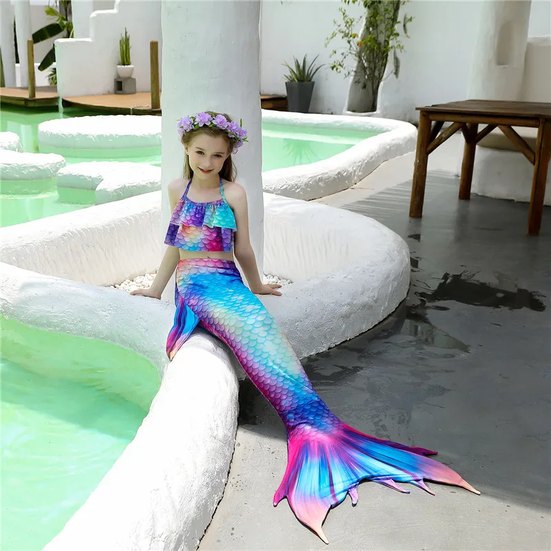 sexy halloween costumes for women Kids Girls Swimming Mermaid Tail Mermaid Costume Cosplay Children Swimsuit Fantasy Beach Bikini Can Add Monofin Fin Halloween anime dress