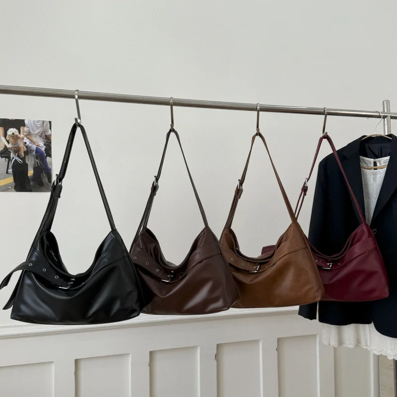 Retro PU Leather Shoulder Bag High Quality Crossbody Bag Soft Shopper Tote Bags for Women Motorcycle Handbags and Purses