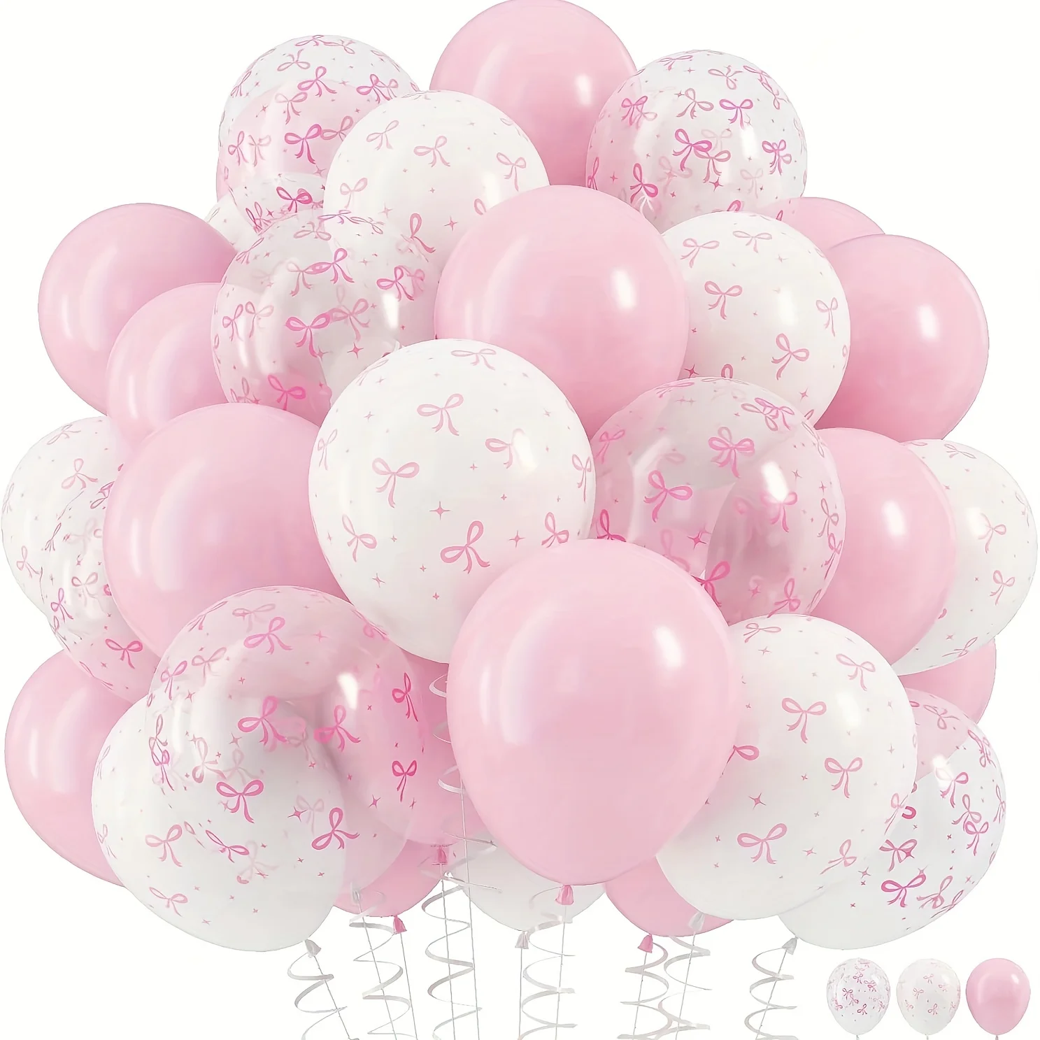 15 Stück 12 Zoll hellrosa und transparente weiße Luftballons mit Schleifendruck, für Geburtstags-/Bachelorette-Partys, Geburtstagsthema, Babyparty