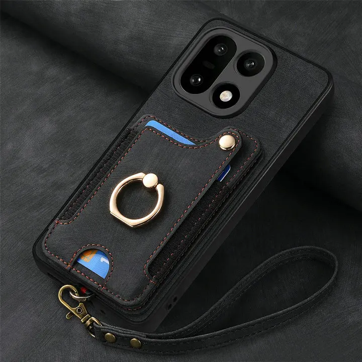 RFID-Blocking Leather Wallet Case with Magnetic Back and Ring Stand