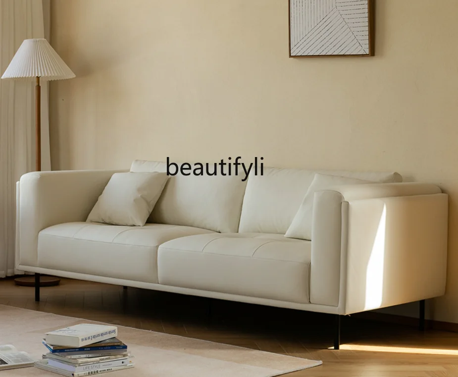 

Chiffon Sofa Nordic Technology Leather White Simple Living Room Small Apartment Three-Person Japanese Sofa