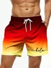 Fashion Letter Design Mens Print Shorts Summer Men's Swim Trunks Elastic Waist 3D Print ‘Hola’Graphics Gradient Breathable Short 1