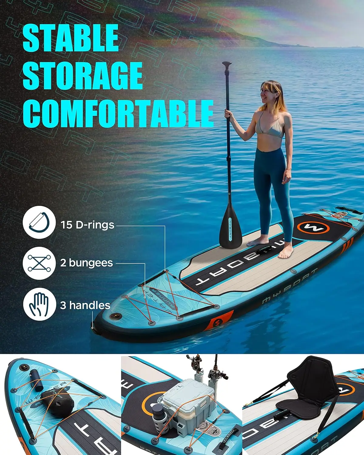 11'6"&times;34"&times;6" Paddle Board, Stand Up Paddle Board for Fishing, Sup Board with 3 Removable Fins, Dual Bungee