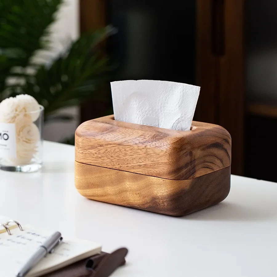walnut wooden tissue box household living room wooden pumping paper box Japanese creative rectangular napkin paper box 2