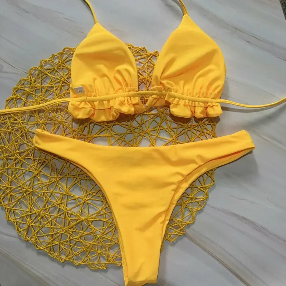 Summer Brazilian Bikini Set for Women Sexy 2 Pieces Set Push-up Swimwear Bandage Top Thong Bathing Suit Swimsuit Beachwear - 4