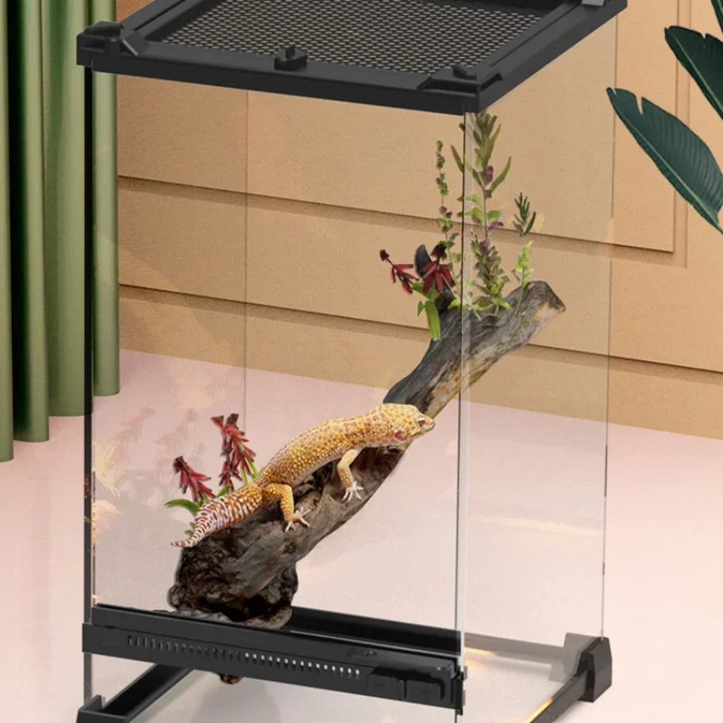 Amphibious Climbing Pet Breeding Box Ecological Landscape Tempered Glass Single Door Rainforest Tank Lizard Turtle Breeding Box aquarium tank vivarium box